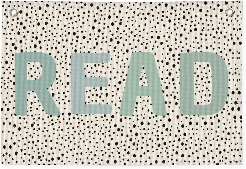 PLKMN Boho Classroom Decor, Neutral Classroom Read Sign Banner, Trendy Black Dots Canvas Wall Hanging Banner Flag Decor for Reading Corner Nook, School Girl Style (Blue) - Image 1